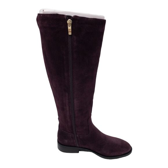 Marc Fisher Dark Red Secrit Suede Tall Silver Studded Wide Calf Heeled Boots 5 - Picture 2 of 10